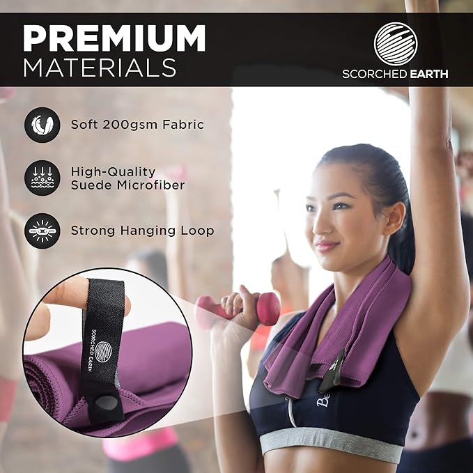 ScorchedEarth Microfiber Travel & Sports Towel Set - Quick Dry, Super Absorbent, Compact, Lightweight - for Camping, Backpacking, Hiking, Beach, Yoga, Swimming - Includes 2 Sizes + Carrying Bag & Clip-StrideForce Fitness