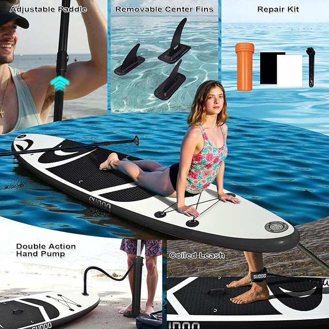 Inflatable Stand Up Paddle Board 10‘x30‘‘- Ultra-Light SUP with Backpack, Pump, Paddle, Coil Leash, 3 Fins, Repair Kit, Stable Design, Non-Slip EVA Deck for Adults & Youth-StrideForce Fitness