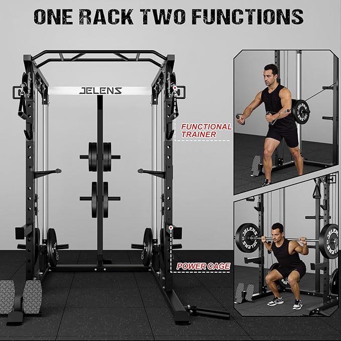 Power Cage, 2000LBS Multi-Function C21 Power Rack with Dual Pulley Cable Crossover System, All-in-One Squat Rack with More Training Attachments-StrideForce Fitness