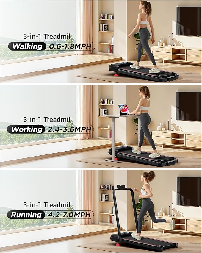 3-in-1 Portable Under Desk Treadmill, 17% Incline Walking Pad Treadmills for Home and Office, Folding Treadmill with 2.5 HP Quiet Brushless, 300 LBS Capacity-StrideForce Fitness