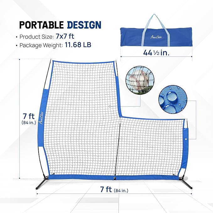 Yes4All Portable L-Screen Baseball 7x7ft with 2 Baseballs, Rubber Wheels - L Screen Baseball for Batting Cage, Protective Pitching Screen Net Double Layers, Carry Bag Included-StrideForce Fitness