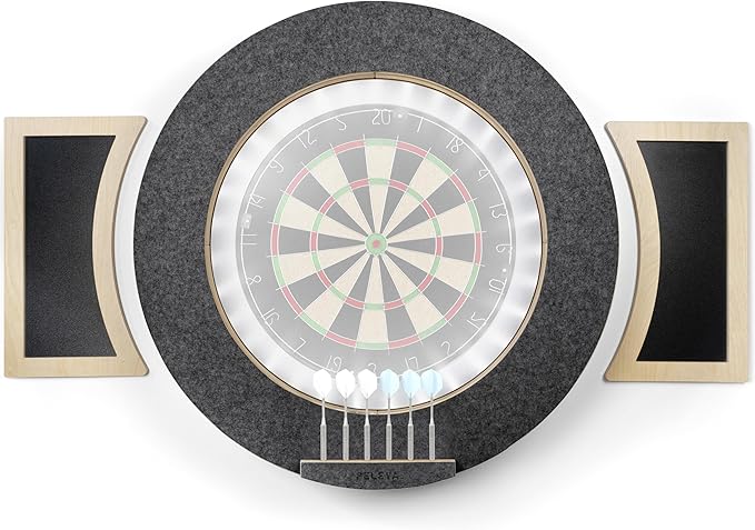 Dart Board Cabinet Set with LED Light; Bristle Dartboard, Built in LED Light, Darts and Chalkboards-StrideForce Fitness
