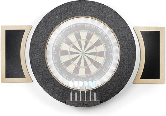Dart Board Cabinet Set with LED Light; Bristle Dartboard, Built in LED Light, Darts and Chalkboards-StrideForce Fitness