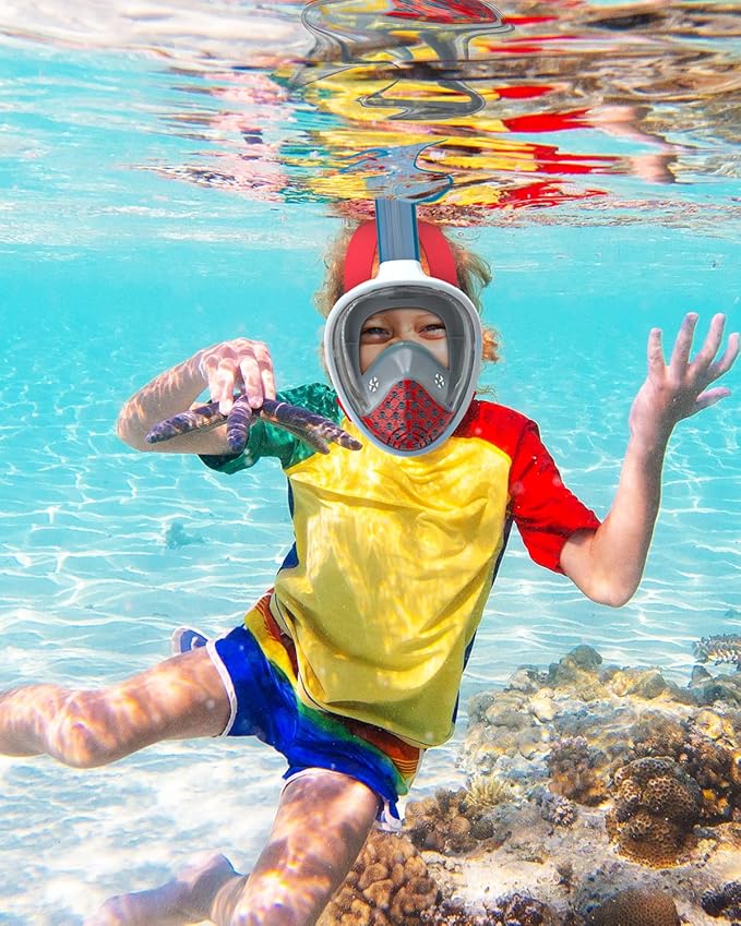QingSong Kids Snorkel Mask Full Face, Snorkeling Set with Camera Mount, Foldable 180 Degree Panoramic View Snorkeling Gear Anti-Fog Anti-Leak-StrideForce Fitness
