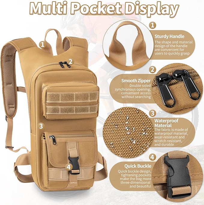 Hydration Backpack, Tactical Molle Water with 2L TPU Water Bladder, for Men Women Lightweight Water Backpack, Hydration Pack for Hiking, Biking, Climbing and Hunting-StrideForce Fitness