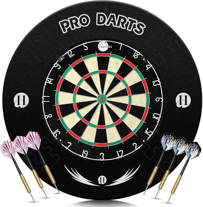 Bristle Dart Board Set, Professional Dart Board 18" with 6pcs 18g Darts Outdoor Dartboard Set, Compressed Sisal Metal Wire Board with Rotating Number Ring-StrideForce Fitness