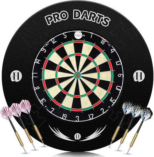 Bristle Dart Board Set, Professional Dart Board 18" with 6pcs 18g Darts Outdoor Dartboard Set, Compressed Sisal Metal Wire Board with Rotating Number Ring-StrideForce Fitness
