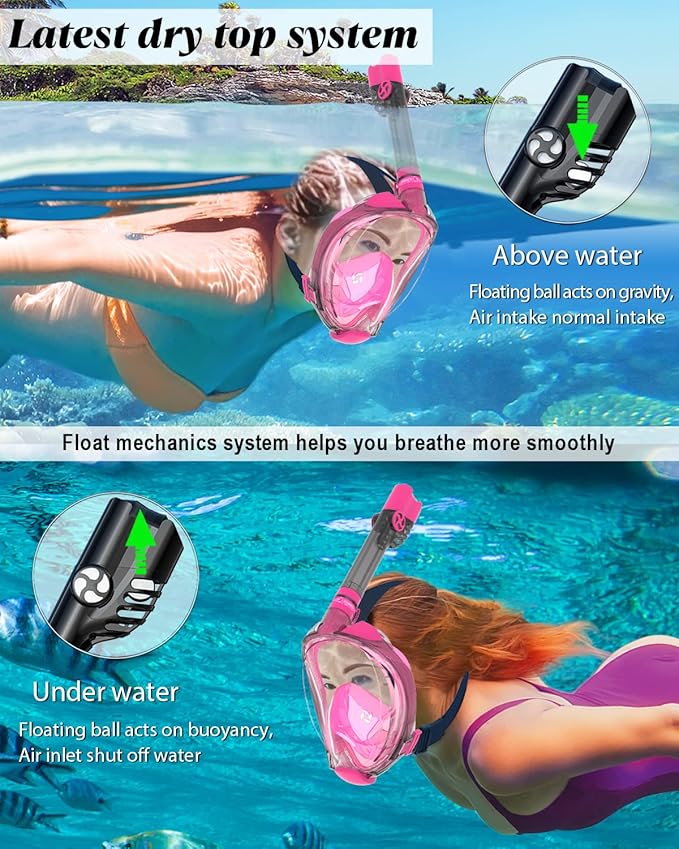 W WSTOO Full Face Snorkel Mask Adults,Suitable for Beginners Dry Top Snorkeling Gear,Can Your Mouth or Nose to Breathe,180 Degrees Panoramic View,Anti-Fog Anti-Leak,Summer Travel and Vacationing Gifts-StrideForce Fitness