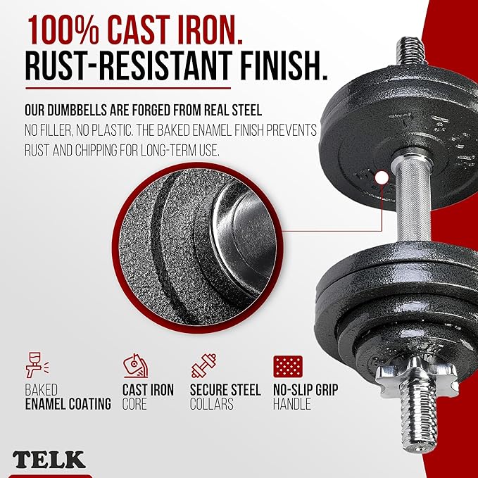 TELK – Adjustable Dumbbell Set – Home Gym Weight Set with Baked Enamel Cast Iron Plates – Space-Saving Free Weights for Strength Training-StrideForce Fitness