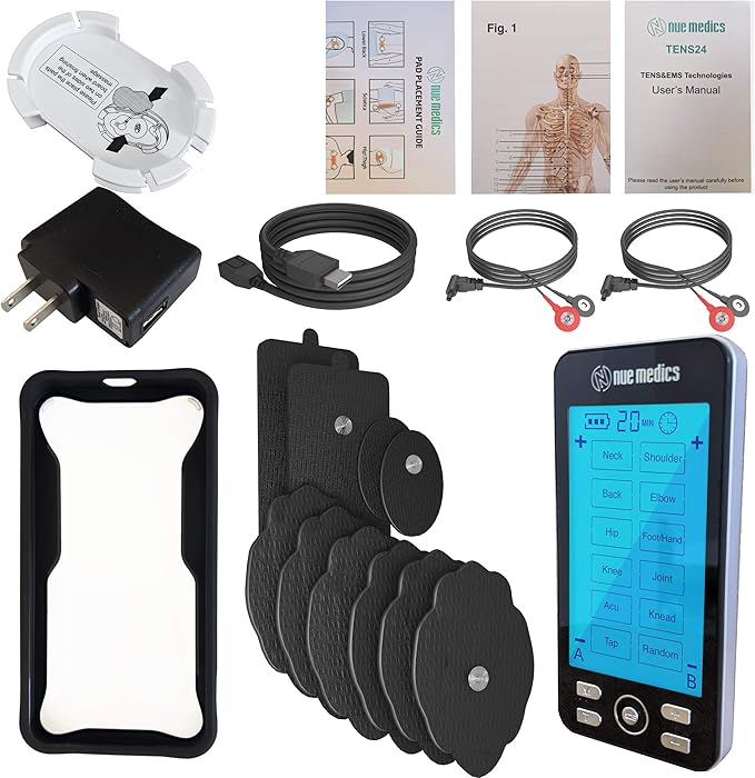 Tens Unit Machine Pulse Massager for Pain Relief, 24 Massage Modes, Rechargeable Muscle Stimulator Device with 10 Pads-StrideForce Fitness