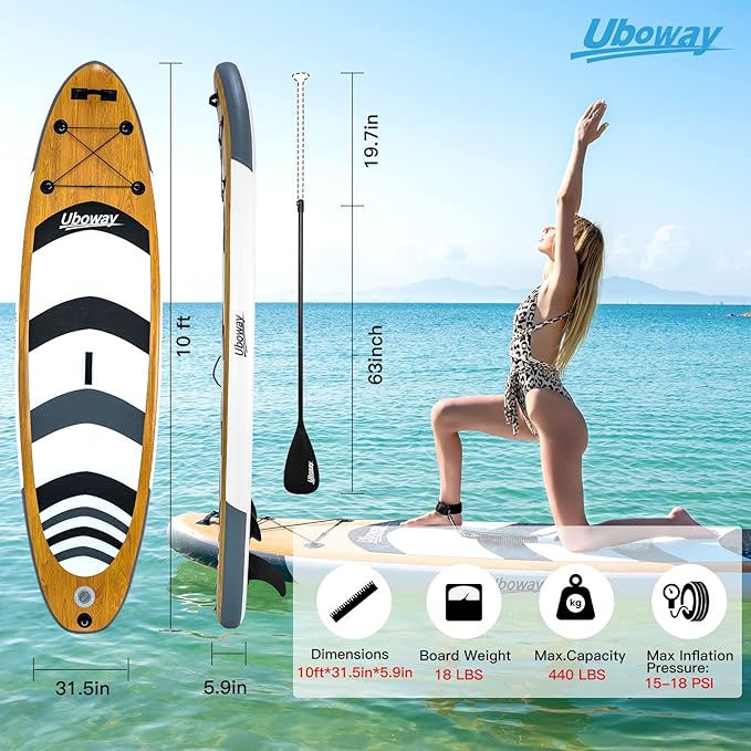 Inflatable Stand Up Paddle Board: Uboway Inflatable Kayak Paddle Board with Premium SUP Accessories, Non-Slip Comfort Deck with Backpack, Bonus Dry Bag & Hand Pump, Sup Board for Yoga Fishing Surf-StrideForce Fitness