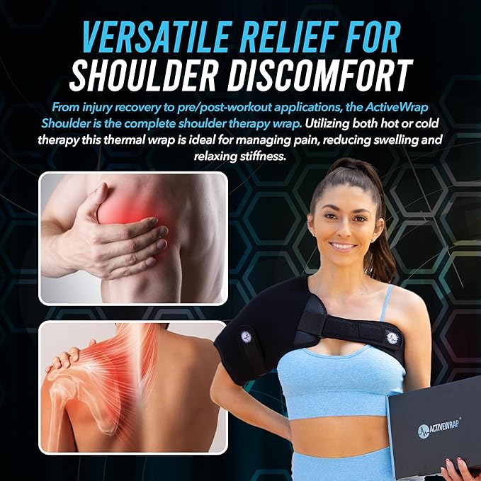ActiveWrap Shoulder Ice Pack Wrap, With 2 Reusable Heat & Ice Packs for Shoulder Pain Relief, Rotator Cuff Cold Therapy, Adjustable Compression Straps, Post-surgery Must-have, Small/Medium-StrideForce Fitness