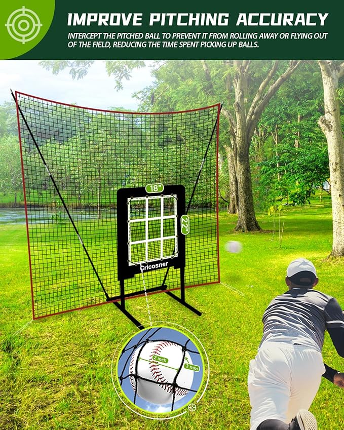 9 Hole Pitching Net, Heavy-Duty Baseball Net with Strike Zone for Pitching and Hitting, Height Adjustable Training Equipment with 9 Pocket Pitching Target for Baseball & Softball Practice-StrideForce Fitness