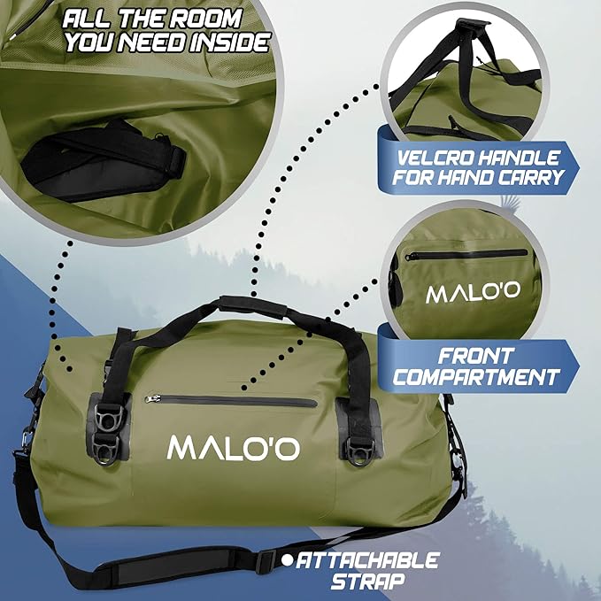 Malo'o Waterproof Dry Bag Duffel 40L/60L/100L, Roll Top Duffel Keeps Gear Dry for Kayaking, Rafting, Boating, Swimming, Camping, Hiking, Beach, Fishing - Internal & External Pockets and Molle Loops-StrideForce Fitness
