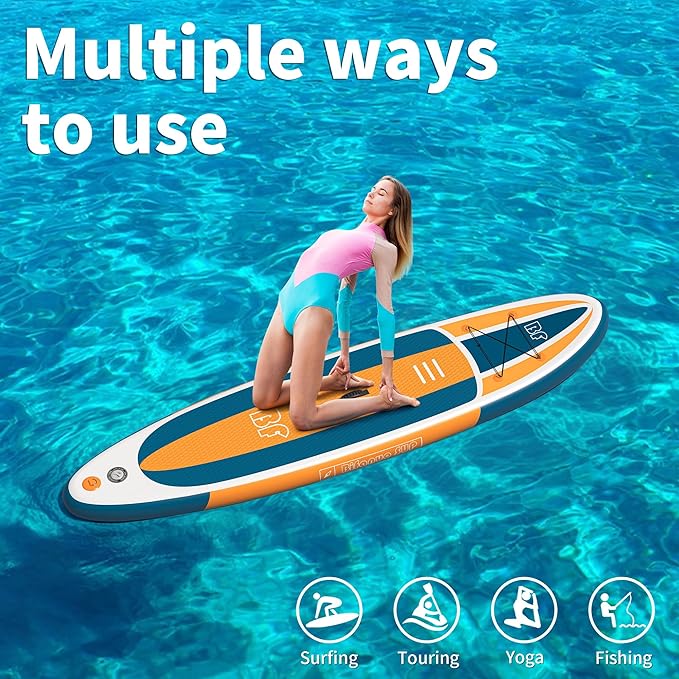 Inflatable Stand Up Paddle Board with SUP Accessories & Backpack. Paddle Boards for Adults. Non-Slip Deck, Wide Stance, Bottom Fin, Double Action Pump.-StrideForce Fitness