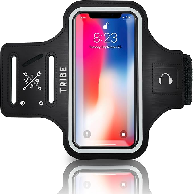 TRIBE Water Resistant Cell Phone Armband Case Running Holder for iPhone Pro Max Plus Mini SE (13/12/11/X/XS/XR/8/7/6/5) Galaxy S Ultra Plus Edge Note (21/20/10/9/8/7/6/5) Adjustable Strap & Key Pocket-StrideForce Fitness