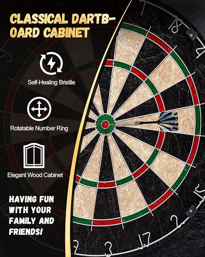 Sisal Dart Board Cabinet Sets, Decorative Dart Boards for Adults [6*Steel Darts] - Wooden Dartboard Cabinet with Integrated Scoreboard for Family Game Rooms-StrideForce Fitness