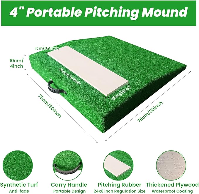4" Pitching Mound, Baseball Pitcher's Mound with Carry Handle and Regulation Pitching Rubber, Baseball Pitching Training Equipment 30x30x4 Inch for Indoor and Outdoor-StrideForce Fitness