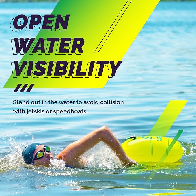 Sunlite Sports Swim Buoy Premium Quality, Highly Visible Waterproof Safety Marine Float Training for Open Water Swimming, for Swimmers, Triatheletes, Kayakers, Snorkelers, Throwable Flotation Device for Adults-StrideForce Fitness