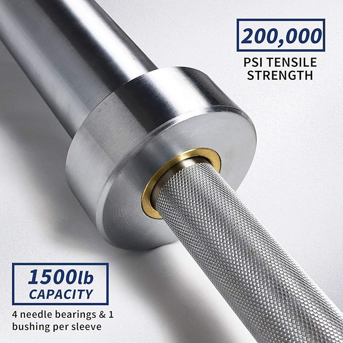7ft Olympic Barbell Bar 45LB Load 1500lbs Capacity Available, for Gym Home Exercises, Weightlifting, Powerlifting for 2" Olympic Plates-StrideForce Fitness