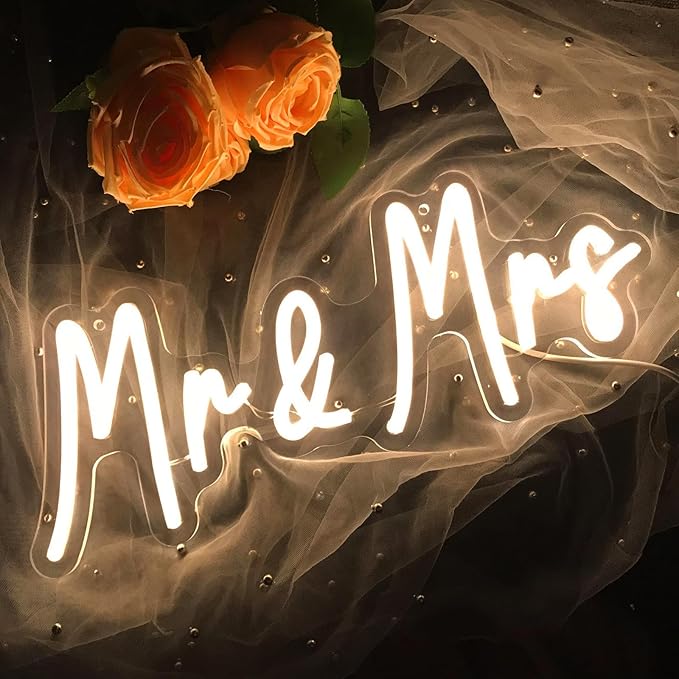 Mr&Mrs LED Neon Sign Wedding & Reception Decor Illuminating Wall Art New Couples Gift Cool LED Sign with 5V Power Supply-StrideForce Fitness