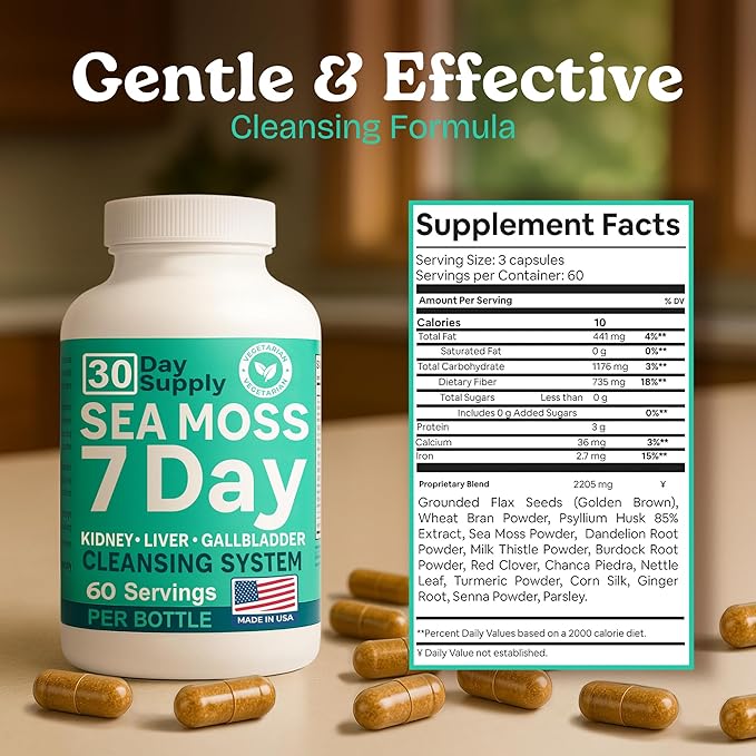 Atlantic Naturals Sea Moss Capsules – 7 Day Herbal Blend for Liver & Gallbladder Wellness – with Dandelion Root, Milk Thistle, Burdock Root, Red Clover & Chanca Piedra – 180 Count Sea Moss Capsules-StrideForce Fitness