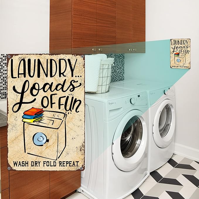 Gocolt Fun Laundry Sign - Vintage Home Decor Unique Accessory Tin Painting Signs - Fits Wall Mounts - Wash-Dry-Fold-Repeat 12x8 Inch-StrideForce Fitness
