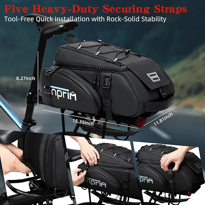 19L Reflective Bike Rack Bag Large Capacity Waterproof Rear Bag with Rain Cover E-Bike Bicycle Accessories Basket Storage Crossbody Saddle Shoulder Rear Seat Luggage Pouch Bag Accesorios Bicicletas-StrideForce Fitness