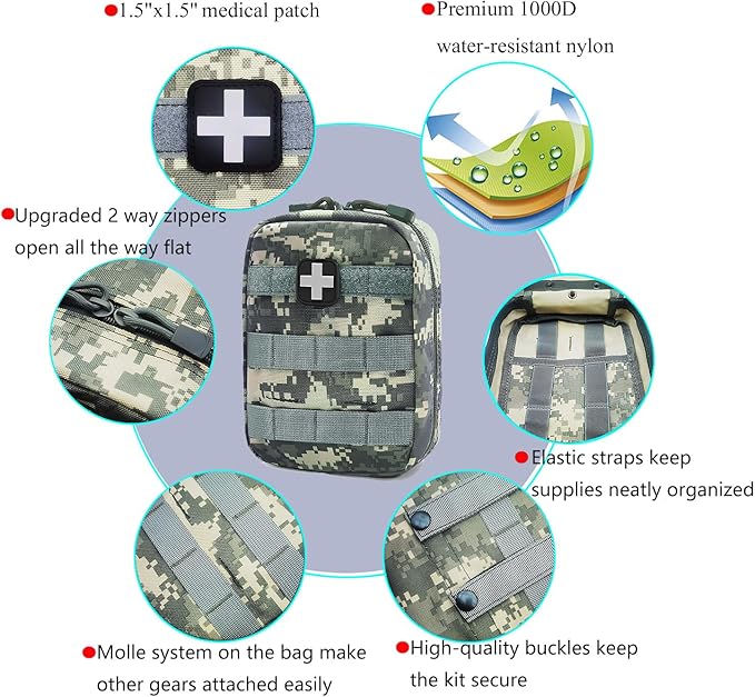 Carlebben EMT MOLLE Ifak Pouch Tactical MOLLE Medical First Aid Kit Utility Pouch ACU Camouflage-StrideForce Fitness