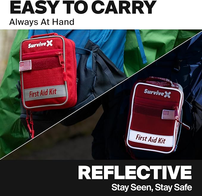 Small First Aid Kit for Car, Travel & Home - Emergency Kit for Hiking, Camping, Backpacking and Outdoors - Includes Zip Stitch Wound Closure Strips-StrideForce Fitness