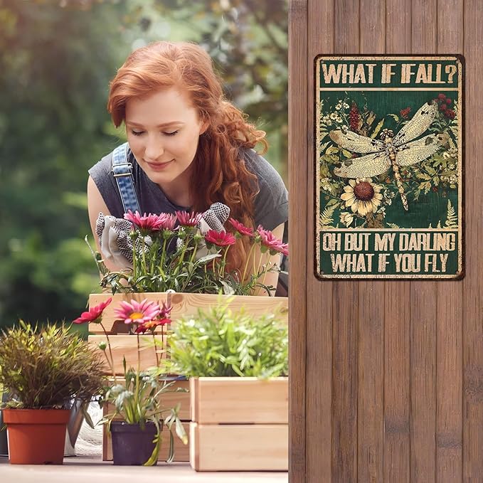 Dragonfly Vintage Tin Sign What If I Fall Metal Tin Sign for Home Bedroom 12 * 8inch-StrideForce Fitness