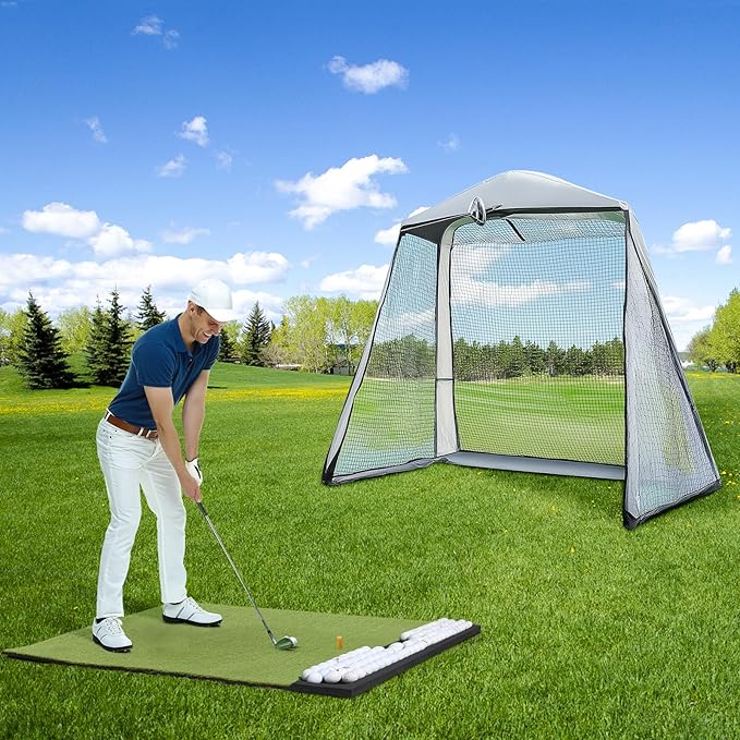 Golf Hitting Mat with Ball Tray, 5x4 & 6x4 ft, 26mm/31mm Thick, Standard & Alignment Line Options, Premium Golf Practice Mat for Indoor Outdoor Swing & Chipping-StrideForce Fitness