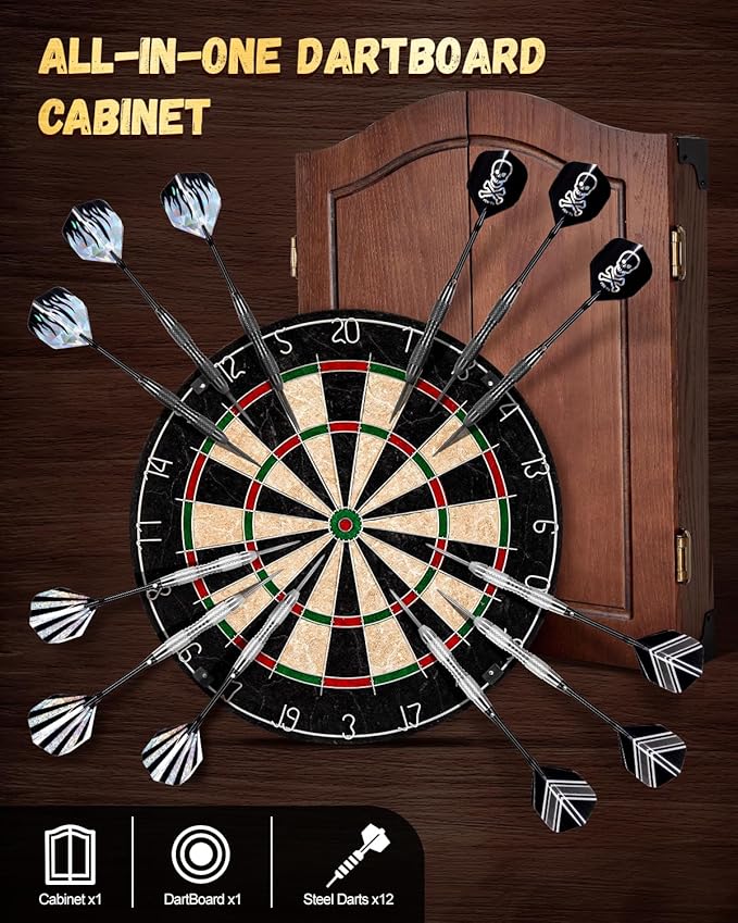 Sisal Dart Board Cabinet Sets, Decorative Dart Boards for Adults [6*Steel Darts] - Wooden Dartboard Cabinet with Integrated Scoreboard for Family Game Rooms-StrideForce Fitness