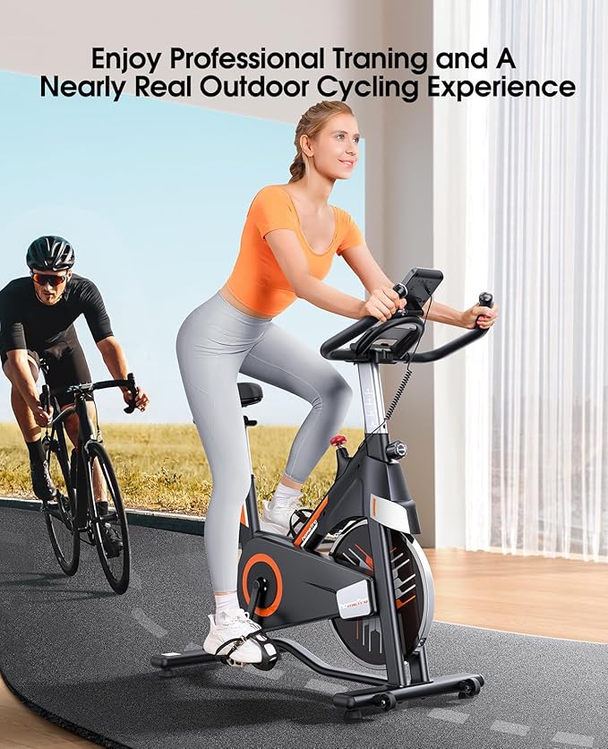 Stationary Exercise Bikes,Magnetic Resistance,Quiet Belt Drive Indoor Stable Cycling Bike 330LBs for Home, Monitor & Phone Mount & Comfortable Seat-StrideForce Fitness