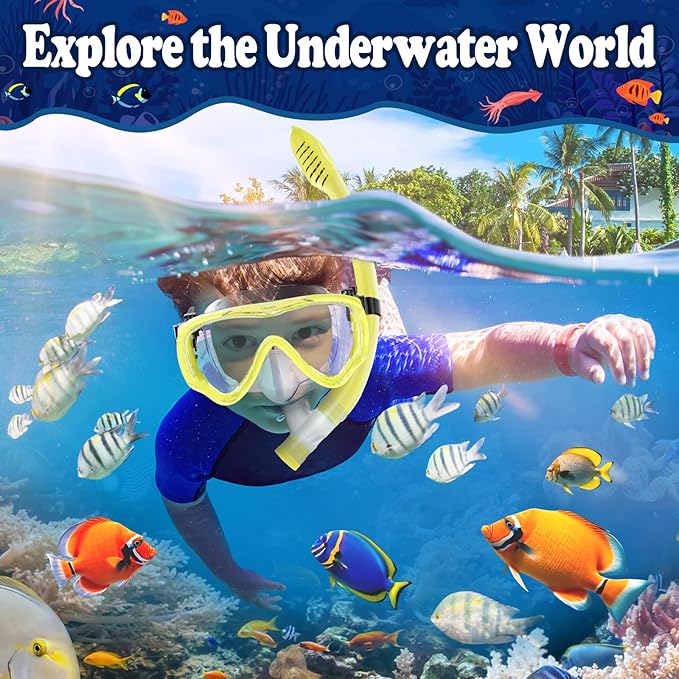 U PHITNIS Kids Snorkel Set for Age 4-14 - Dry Top Snorkeling Gear for Kids Junior & Youth - Childs Diving Mask with Big Eyes for Boys Girls - Anti-Fog Snorkeling Mask and Snorkel Set-StrideForce Fitness