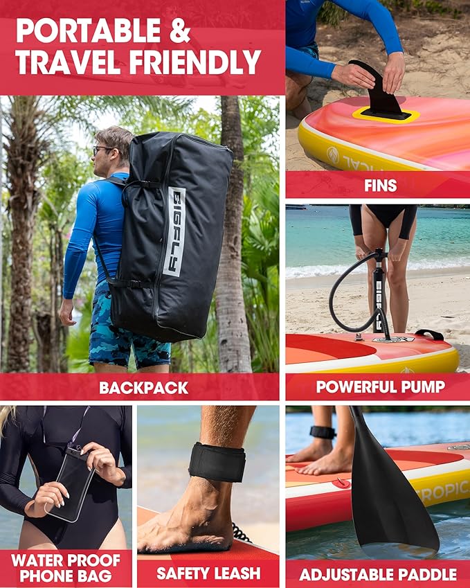 Bigfly Inflatable Stand Up Paddle Board 11’*34”*6”, Blow Up Paddle Board for Adults,with Detachable Fins, Pump, Floating Paddle, Safety Leash,Backpack-StrideForce Fitness