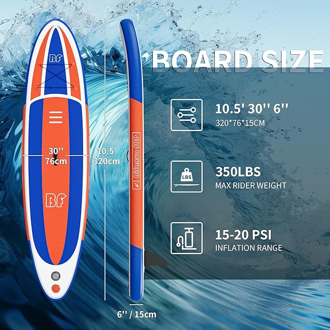 Inflatable Stand Up Paddle Board with SUP Accessories & Backpack. Paddle Boards for Adults. Non-Slip Deck, Wide Stance, Bottom Fin, Double Action Pump.-StrideForce Fitness