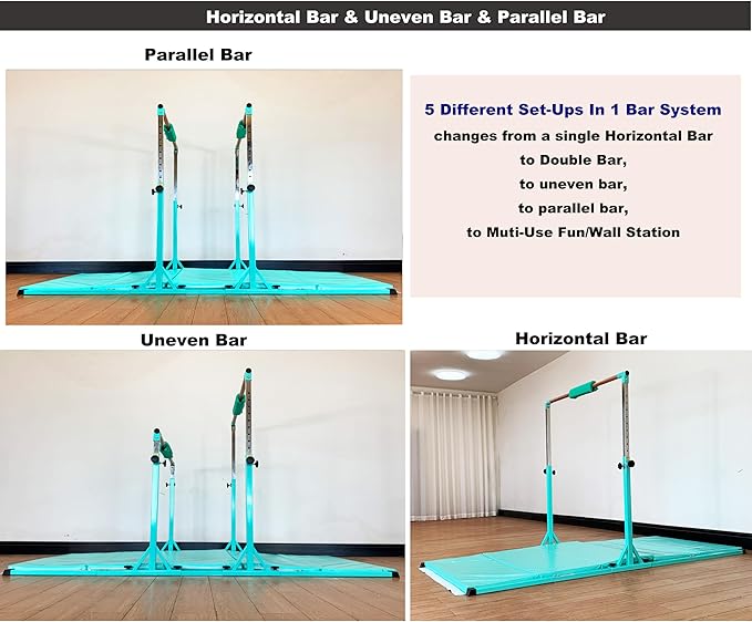 Gymnastics Double Horizontal Bars 3Play Parallel Bars Uneven Bars Gymnastics Training Kip Bar with 304 Stainless Steel Regulating Arms & Fiberglass Rail for Indoor Outdoor Home Club Use-StrideForce Fitness