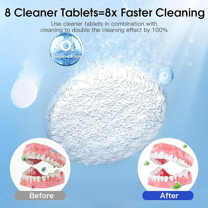 HAUSBELL Dental Pod: Ultrasonic Retainer Cleaner, Denture Cleaner Machine with 8 Cleaner Tablets, Aligner Cleaner, Nightguard Cleaner, Mouthguard Cleaner, Ultrasonic Cleaner with Noise-Reduction Lid