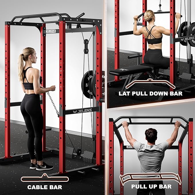 S21 Power Cage, Multi-Function Power Rack with Adjustable Cable Crossover System, 2000LBS Squat Rack for Home Gym with More Training Attachments-StrideForce Fitness