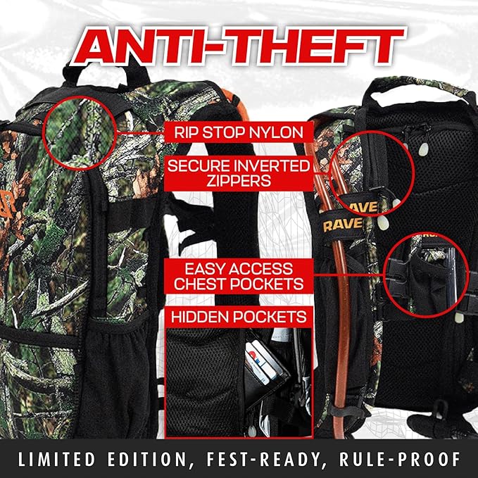 RAVERUNNER® Dino Festival Water Backpack - Dual Chamber Hydration - 3L Insulated Water Backpack for Raves, Festivals, Hiking, Running - Festival Hydration Pack for Hydration Backpack Rave-StrideForce Fitness