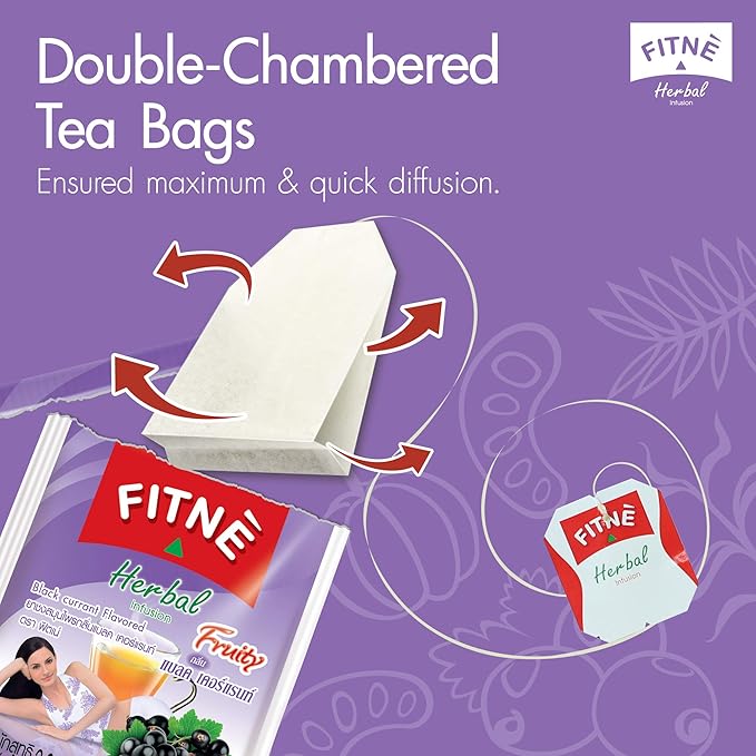 FITNE Black Currant Herbal Green Tea Fruity Garcinia Senna Infusion Gentle Detox Cleansing Boost Antioxidant Wellness Tea No Calories, 15 Tea Bags-StrideForce Fitness