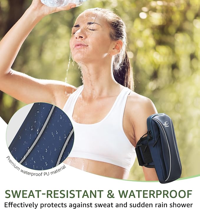 HiRui Arm Bag & Wrist Bag Phone Holder, Sports Running Armband for Gym, Cycling & Workout, Compatible with iPhone 16/15/14 Series, Samsung Galaxy & More, Reflective, Adjustable, Secure Fit (Blue)-StrideForce Fitness