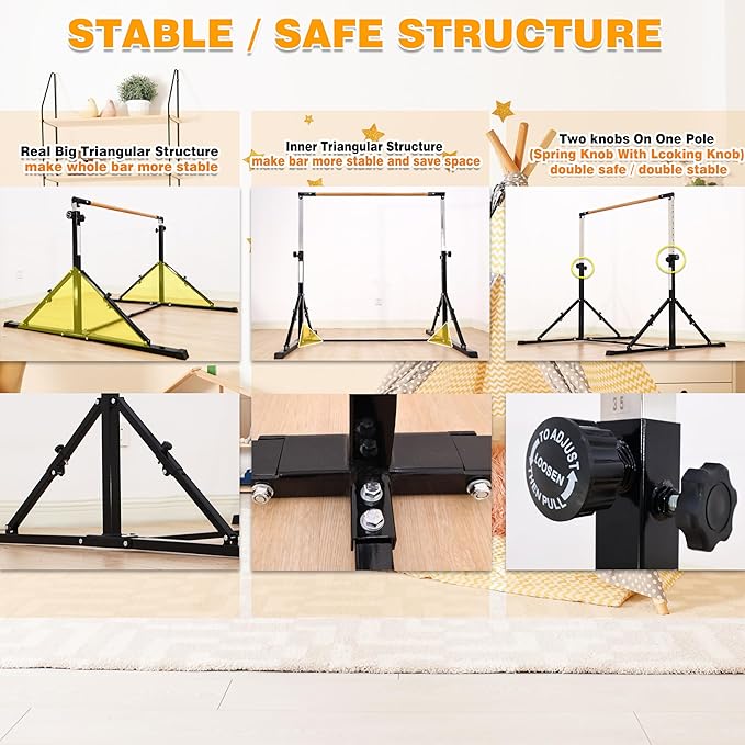 4FT/5FT Gymnastic Bar Set Gymnastics Horizontal Bar Gymnastics Kip Bar for Kids Home Use-StrideForce Fitness