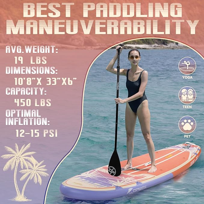 UPWELL 11’6”/11'2”/11'/10'8”/10'6”/10'2” Inflatable Stand Up Paddle Board with sup Accessories Including Backpack, Repairing Kits, Non-Slip Deck, Leash, 3 Fins, Paddle and Hand Pump-StrideForce Fitness