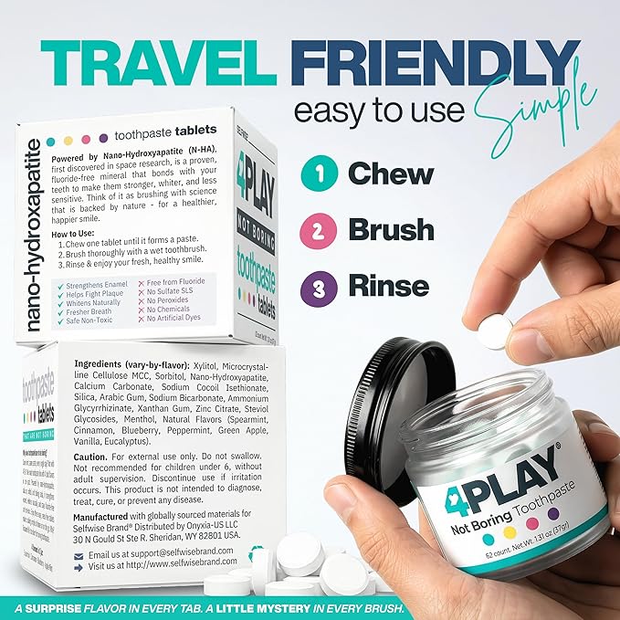 Toothpaste Tablets with Nano-Hydroxyapatite - Teeth Whitening Fluoride-Free Natural Remineralizing Enamel Repair Gum Powder Tabs with Xylitol for Sensitive Tooth Cavity Care and Fresh Breath