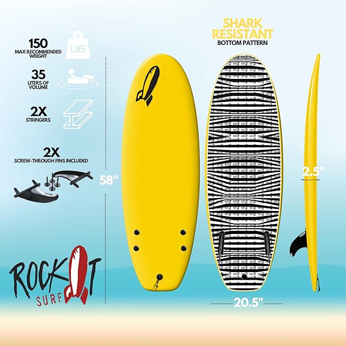 Rock-It 4'10" CHUB Soft Top Surfboard - Kids & Mini, Easy to Paddle & Maneuverable for Beginners-StrideForce Fitness
