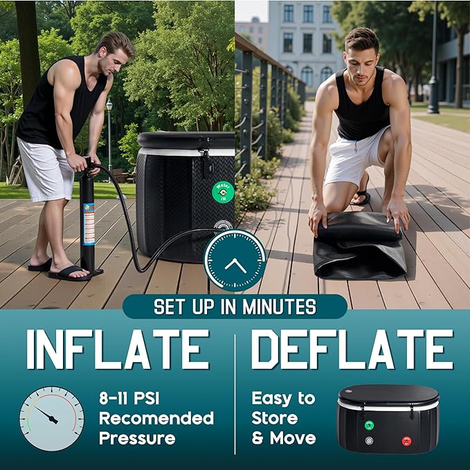 Albott Inflatable Cold Plunge Tub for Athletes, Ice Bath Tub with Insulated Lid Non-Slip Mat, Water Chiller Compatible, Portable for Outdoor & Indoor Recovery, 150 Gal, 59"L x 32"W x 28"H-StrideForce Fitness
