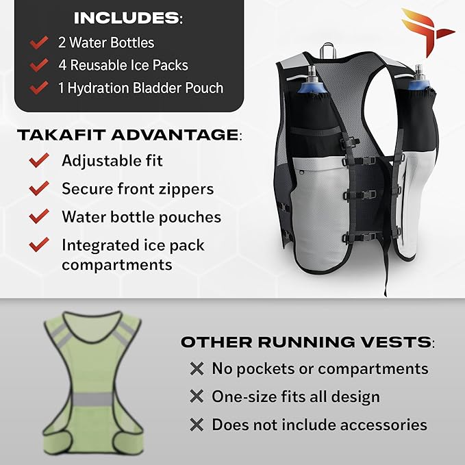 TakaFiTrail Running Hydration Vest Men - Breathable Trail Running Hydration Vest w/ 2 Water Bottles, Bladder Pouch, Ice Pack for Runners - Reflective Marathon Gear Jogging Backpack for Hiking-StrideForce Fitness