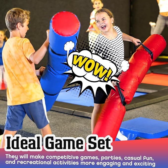 ShinyRelief 2 Pcs Jousting Sticks for Adults Sponge Filled Pugil Stick 72" l x 9" Dia PU Covered Set for Sparring Games, Blue and Red-StrideForce Fitness